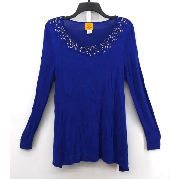 Ruby Rd Blouse Women Size PL Blue Long Sleeve Beaded Sequin Rayon Top - Picture 1 of 6